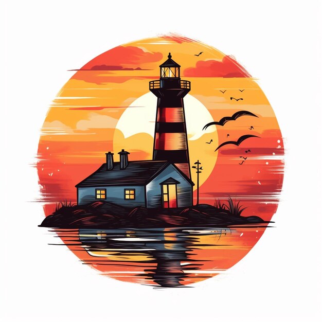 Photo a close up of a lighthouse with a sunset in the background generative ai