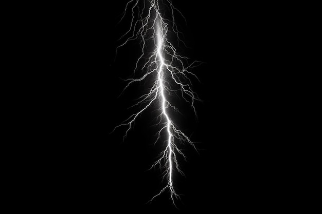 A close up of a lightning bolt in the dark sky generative ai