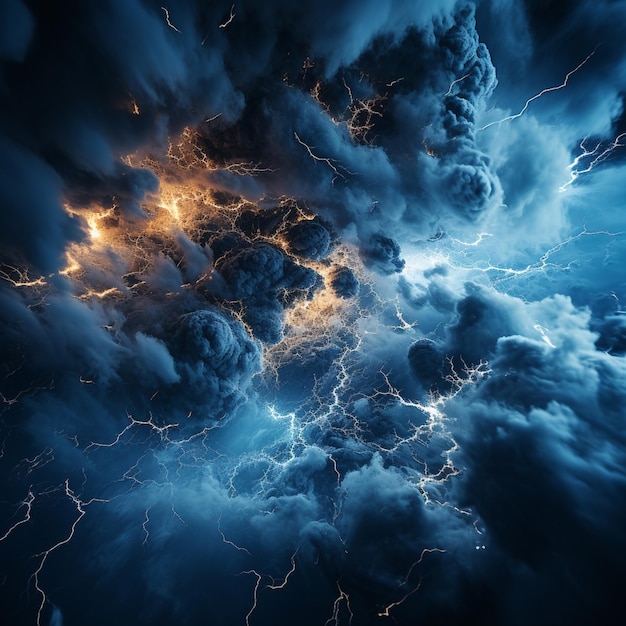 A close up of a lightning storm with a dark sky generative ai