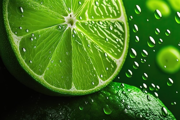 A close up of a lime with drops of water on it generative AI