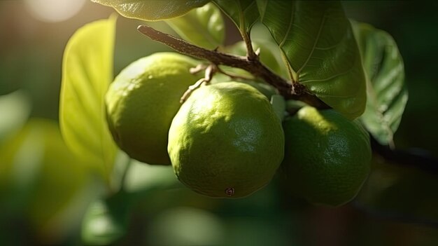 A close up of limes on a tree