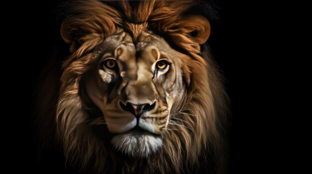 Photo close up lion head isolated on black background