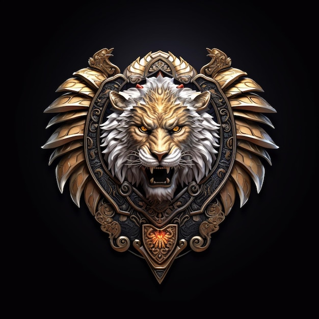 A close up of a lion head with a gold and black background generative ai