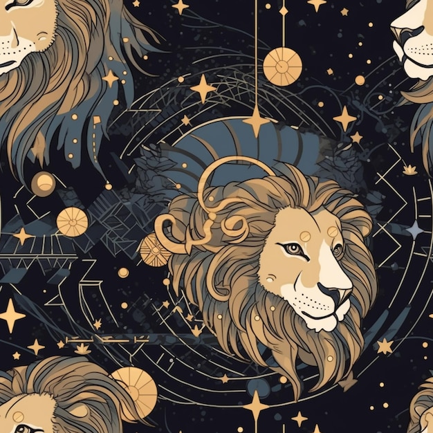 Photo a close up of a lion with a star in the background generative ai