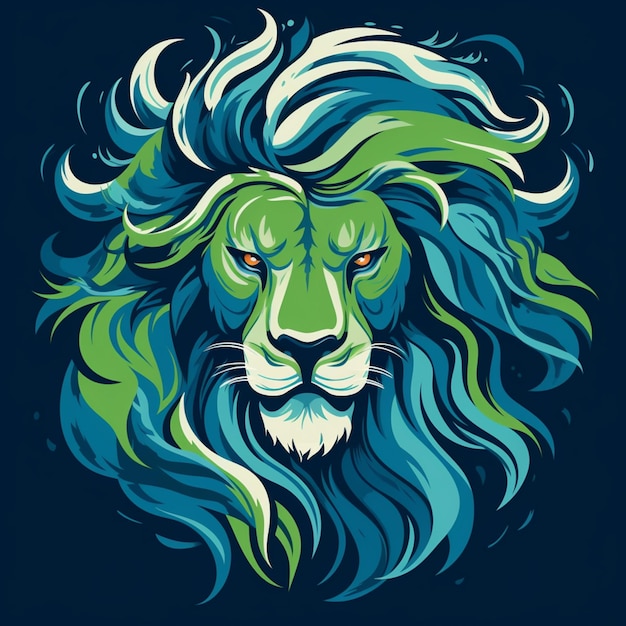 A close up of a lions head with a blue background generative ai