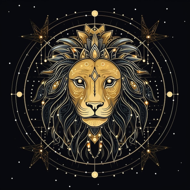 a close up of a lions head with a circular design generative ai