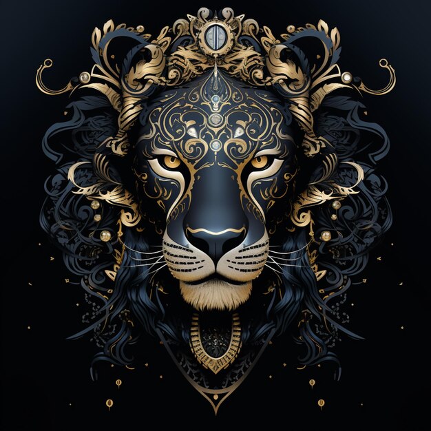 a close up of a lions head with ornate designs generative ai