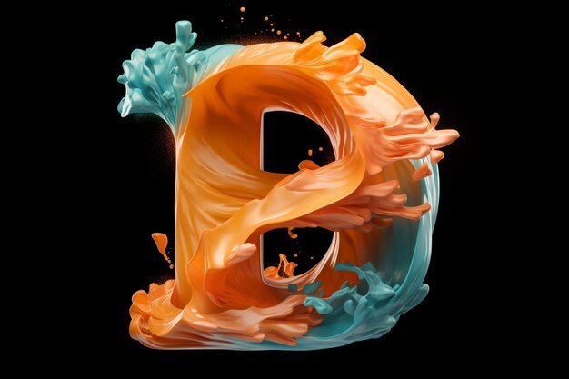 Photo a close up of a liquid letter with a splash of orange and blue generative ai