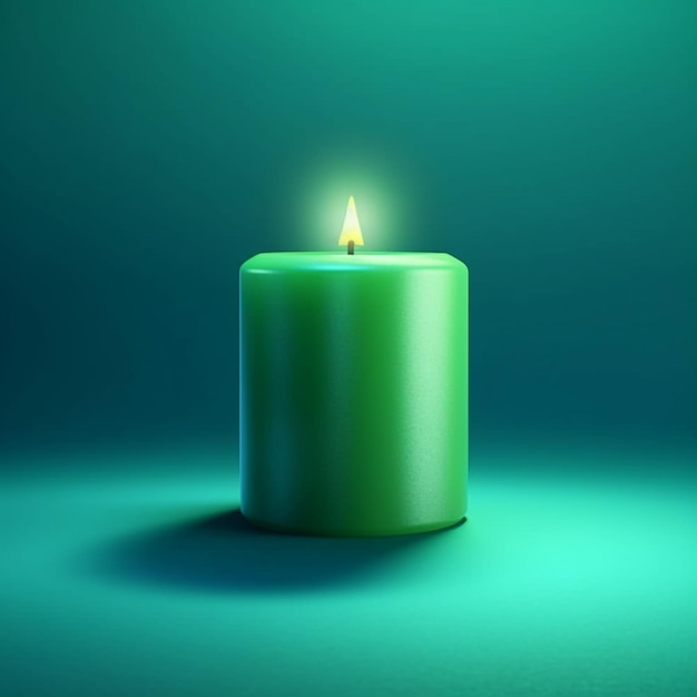 A close up of a lit candle on a green background generative ai