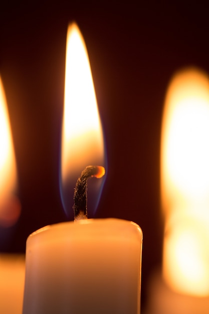 Close up of lit candle