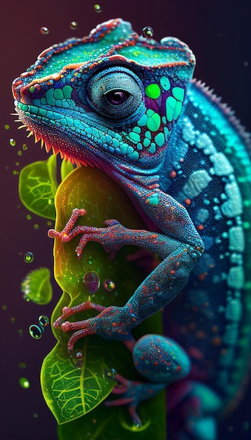 A close up of lizard on leafy plant generative ai