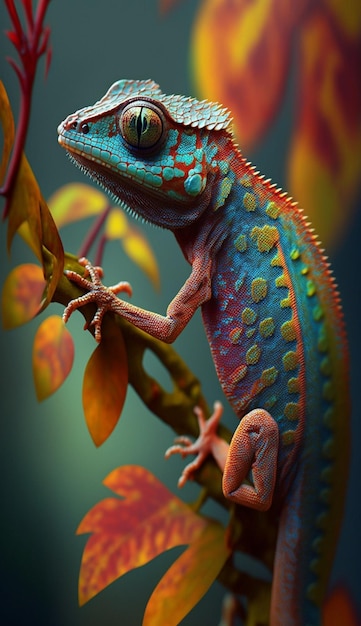 A close up of lizard on tree branch generative ai