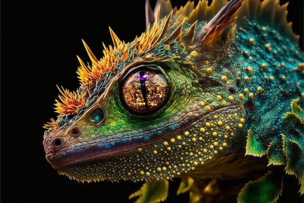 Close up of a lizard with spikes on its head