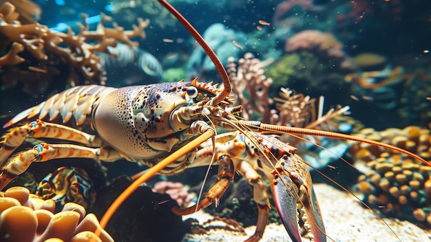 Close Up of Lobster on Coral