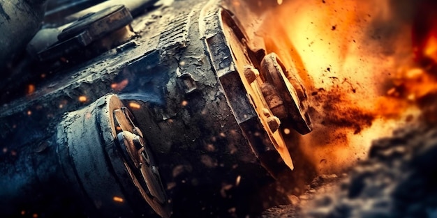 A Close Up Look at the Power and Destruction of a World War II Tank Firing Shell AI Generative