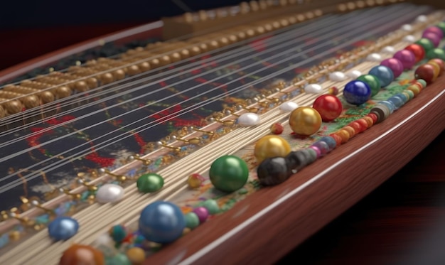 A close up of a loom with many beads on it