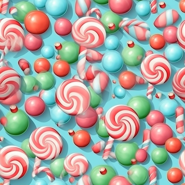 A close up of a lot of colorful candies on a blue surface generative ai