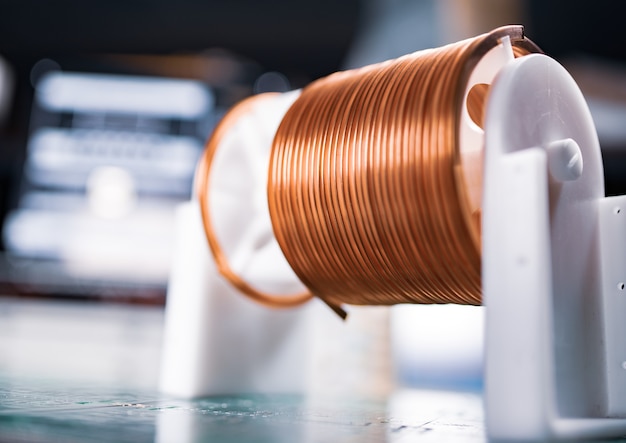 Close-up A lot of skeins of twisted copper wire