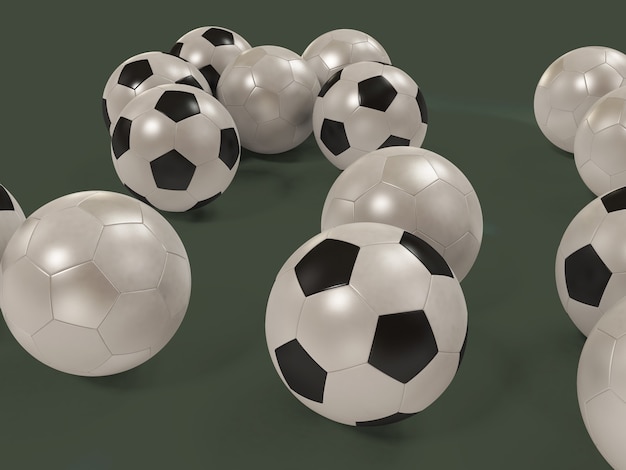 Close up on lot of soccer balls