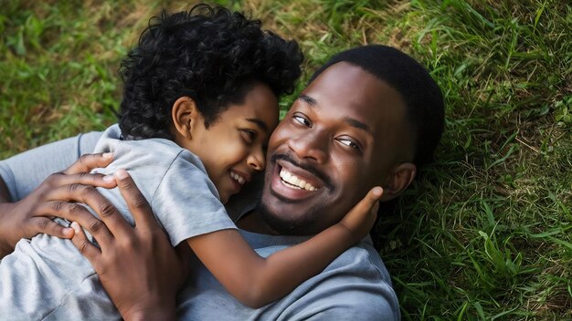 Close up of loving african father hugging his son