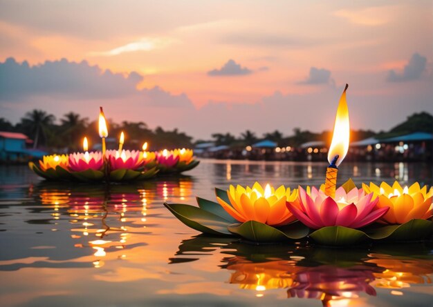 Foto close up loy krathong welkom bij het toerisme van thailand koh kret nonthaburi thailand festival op bokeh