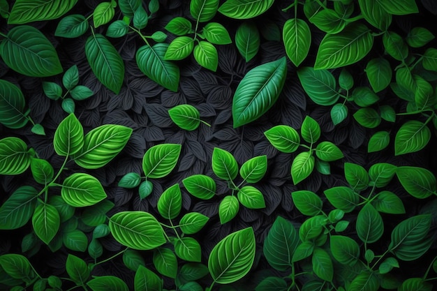 Close up of lush green leaves Generative AI
