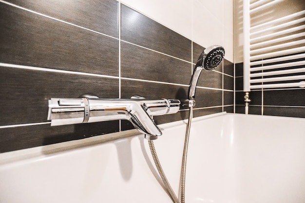 Close up of luxury faucet in an elegant bathroom