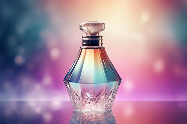 Close up luxury perfume bottle with blurry bokeh light background fragrance branding Generative Ai