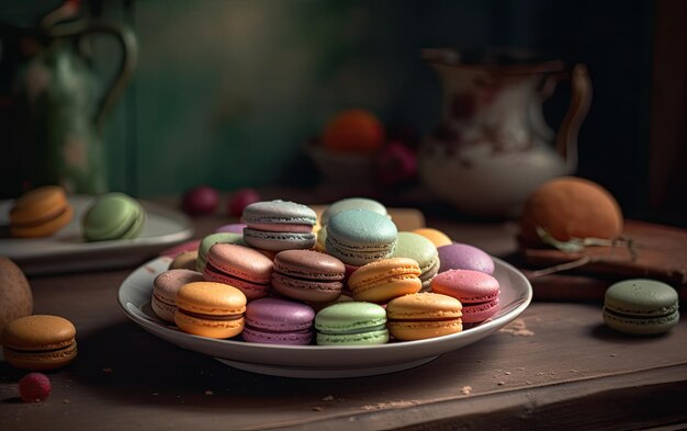 A close up macarons on a vintage background sweet dessert bakery food ai generated