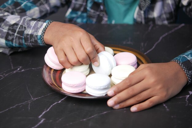 Close up of macaroon in a bowl