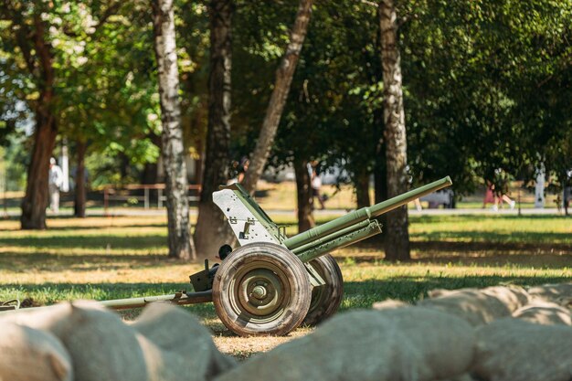 Foto prossimo piano di una parte della macchina nella foresta