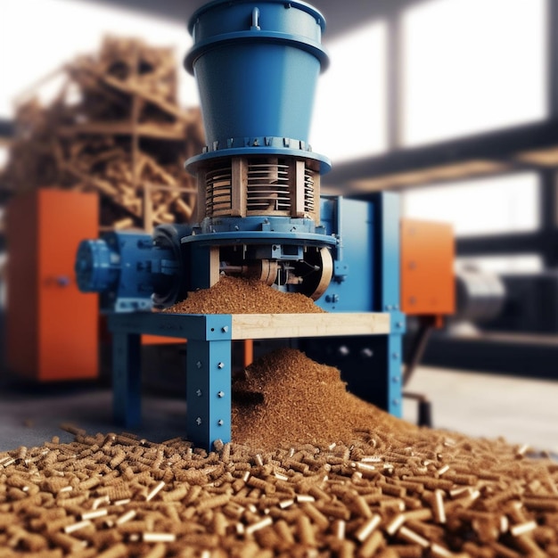 Foto un primo piano di una macchina che produce pellet di legno