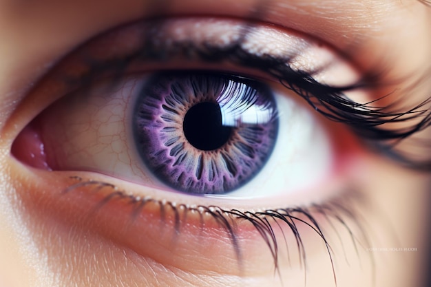 Photo close up macro beautiful blue female woman girl human eye pupil mascara eyelashes looking at camera
