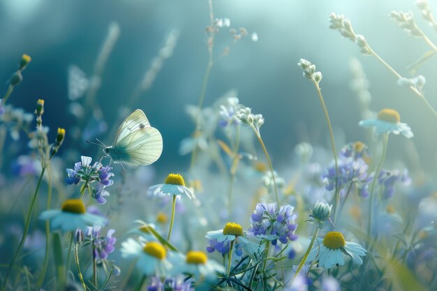 Close up macro of beautiful wild flowers in nature landscape