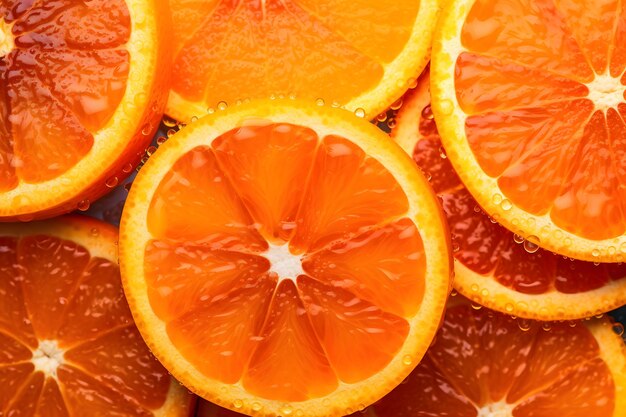 Close up macro cut orange flat lay citrus texture