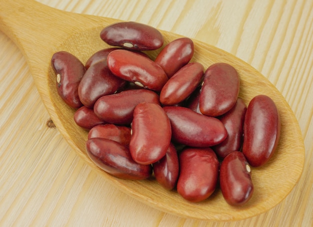 Close up,macro red beans in  wooden spoon