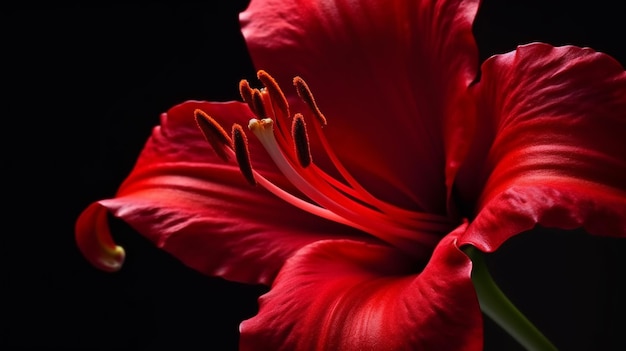 Close-up macro rode bloem amaryllis plant studio op zwarte achtergrond