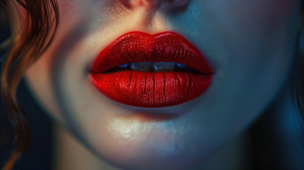 Макро снимок красивых женских губ с красной помадой привлекательный