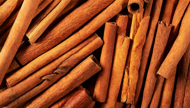 Close up macro of tasty cinnamon sticks textured background