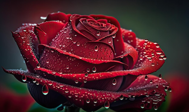 Close-up macrofotografie van rode roos met waterdruppeltjes na regen