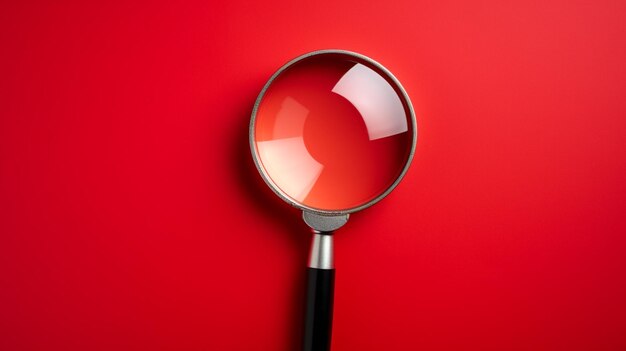 A close up of a magnifying glass on a red background generative ai