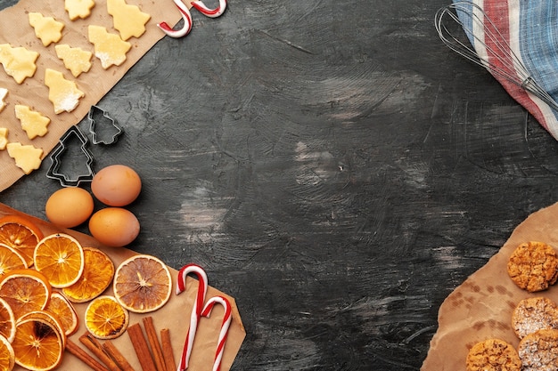 Close up of making holiday christmas gingerbread cookies process