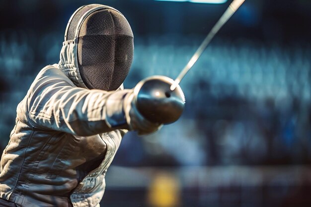 Close up of a male fencer with a sword in his hands