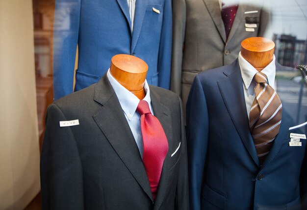 Close up of male suit exposed in the clothes shop