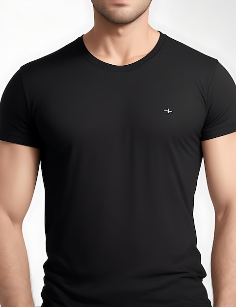 Close up of man in black blank tshirt mockup