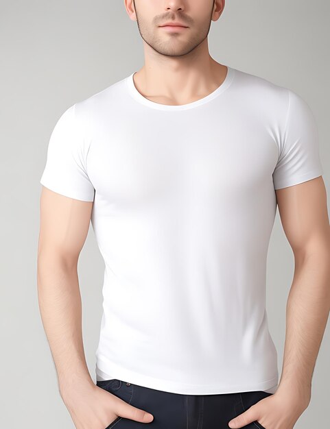 Close up of man in blank white tshirt mockup