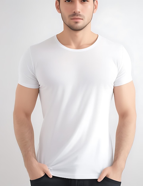Крупный план человека в макете пустой белой футболки