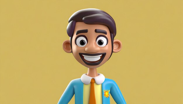 Close up on man cartoon character smiling