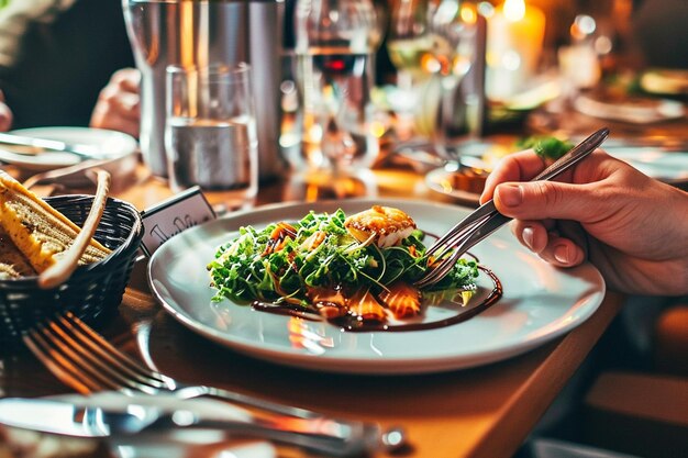 写真 美味しい食べ物を食べている男性