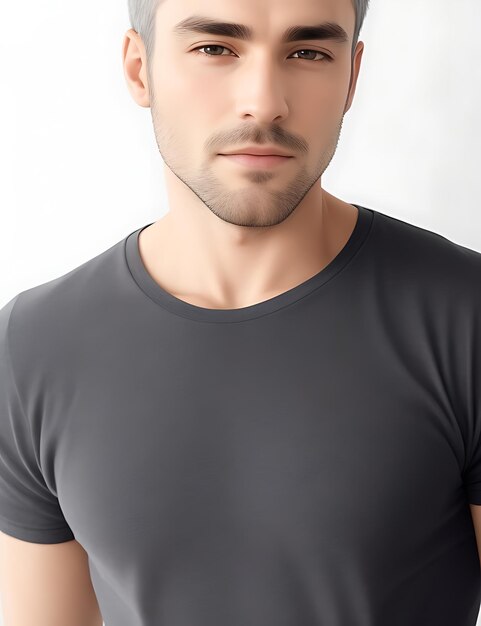 Close up of man in grey blank tshirt mockup